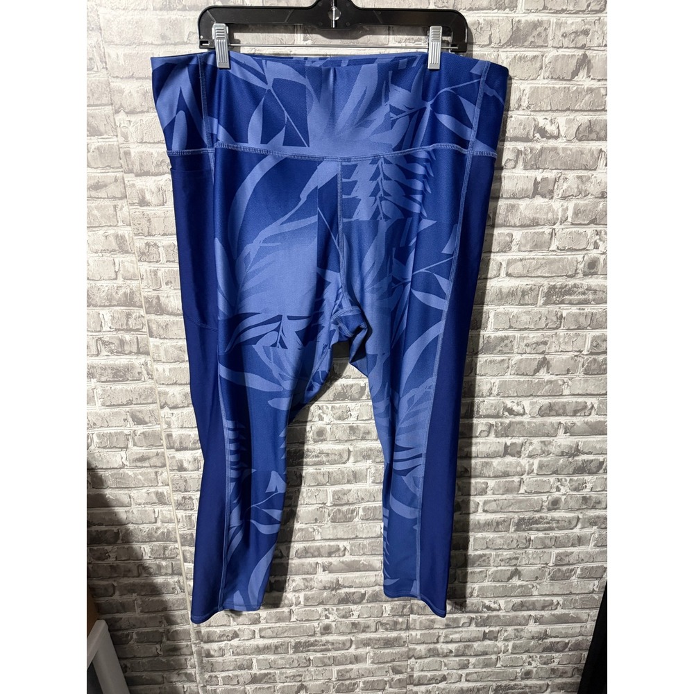 Under Armour Blue Botanical Leaf Print HeatGear Cropped Leggings Plus Size 3X